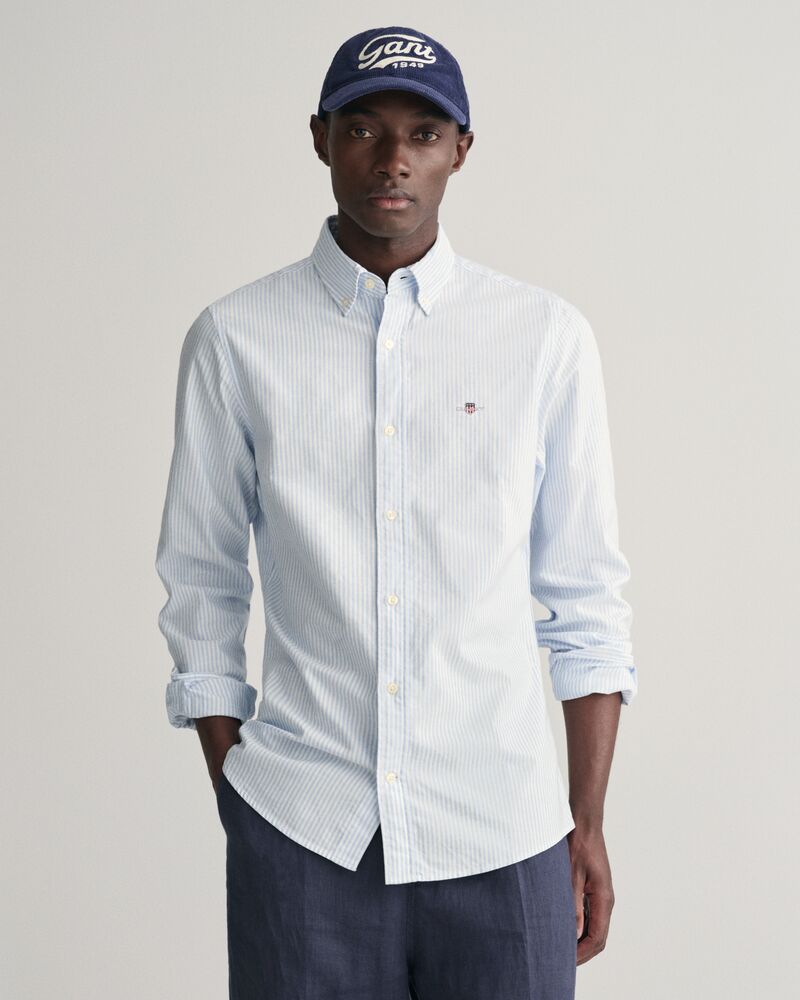 Slim Fit Banker Stripe CLASSIC SHORT SLEEVE Oxford Shirt LIGHT BLUE / S