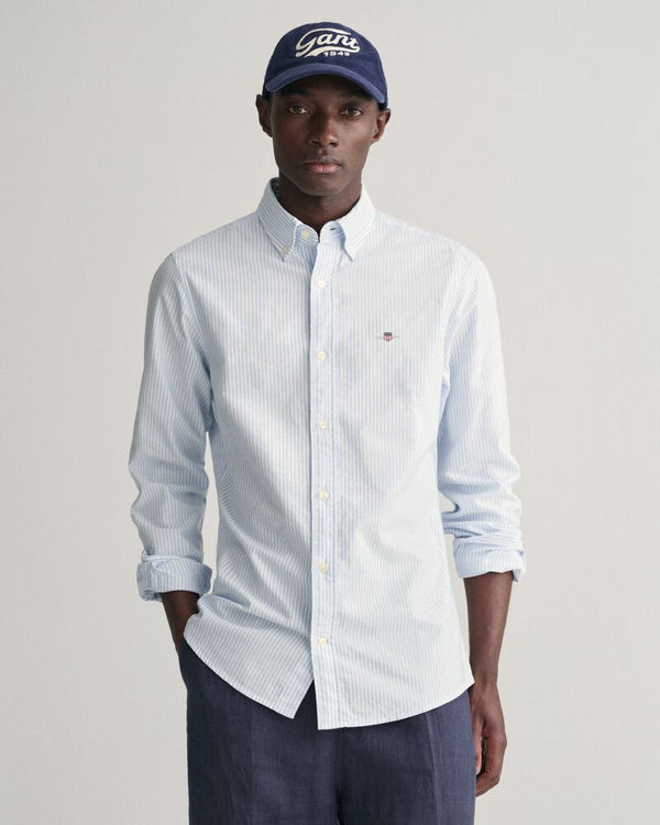 Slim Fit Banker Stripe CLASSIC SHORT SLEEVE Oxford Shirt