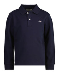 Kids Shield Long Sleeve Piqué Polo Shirt Evening Blue / 92