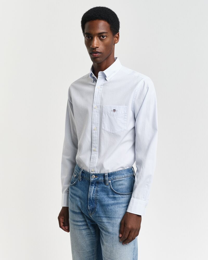 REGULAR Fit CLASSIC SHORT SLEEVE Banker Stripe Poplin Shirt LIGHT BLUE / S