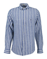 REGULAR Fit Striped Cotton Linen Shirt RICH BLUE / XS
