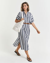 OVERSIZED STRIPED CAFTAN DRESS CLASSIC BLUE / 34