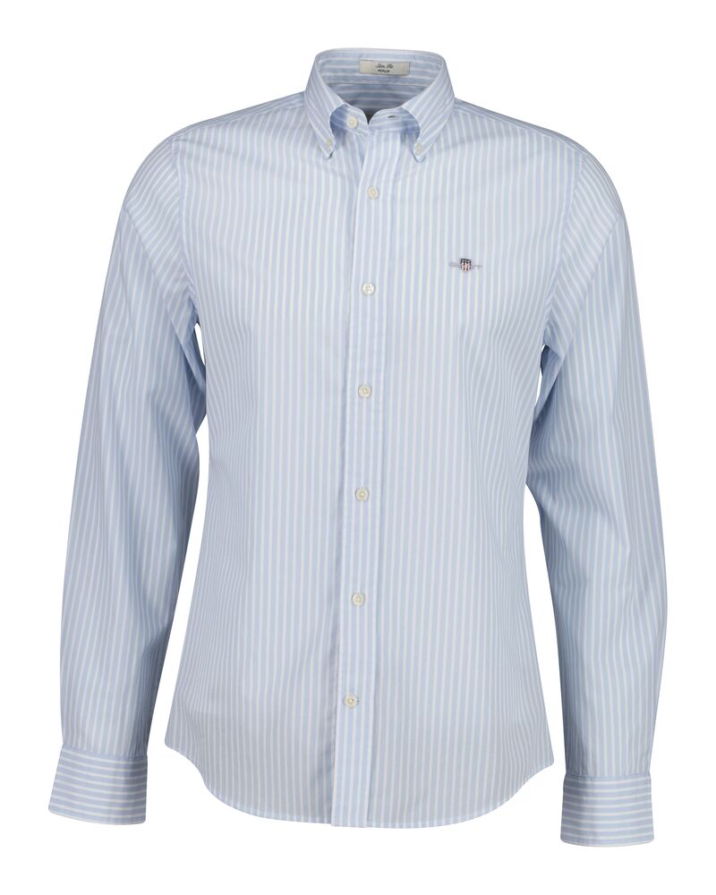 Slim Fit CLASSIC SHORT SLEEVE Striped Poplin Shirt LIGHT BLUE / XS