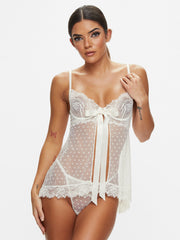 Ann Summers Bon Bon Flocked Heart Babydoll 2 Piece Lingerie Set