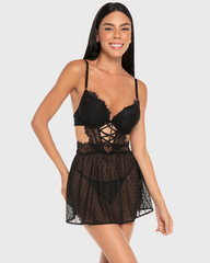 Isla & Evie Mesh Push-Up Babydoll Set