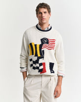 Gant Flag Intarsia Cotton Crew Neck Sweater