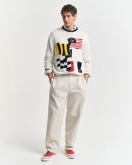 Gant Flag Intarsia Cotton Crew Neck Sweater