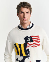 Gant Flag Intarsia Cotton Crew Neck Sweater
