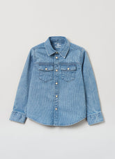 Ovs Housebrand Denim Shirt With Striped Weave
