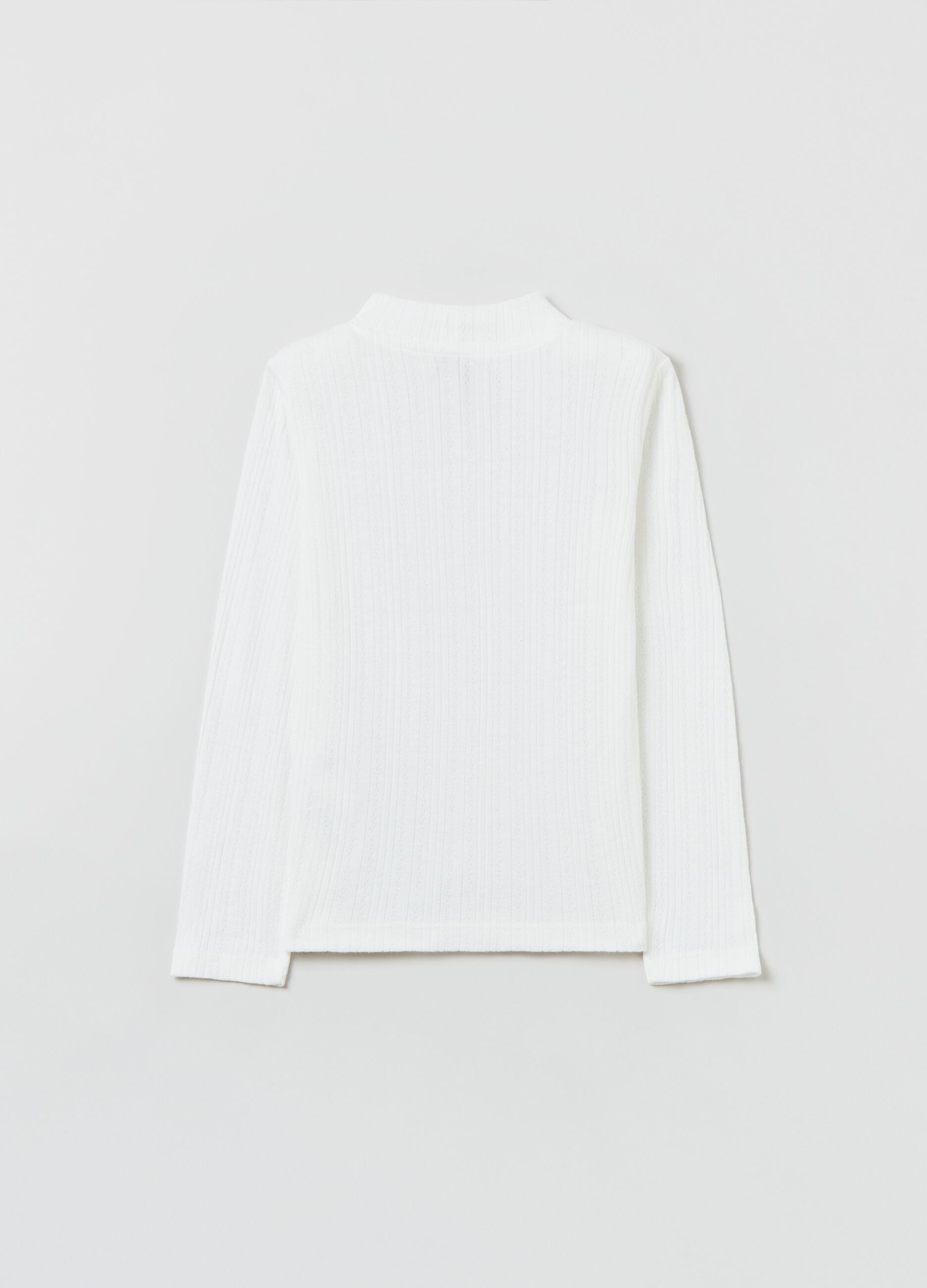 Ovs Pointelle T-Shirt With Mock Neck Ovs Pointelle T-Shirt With Mock Neck