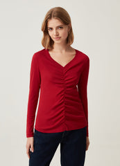 Ovs Womens T-Shirt With V Neckline And Gathering