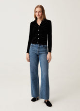 Ovs Womens Velvet Shirt With Jewel Buttons