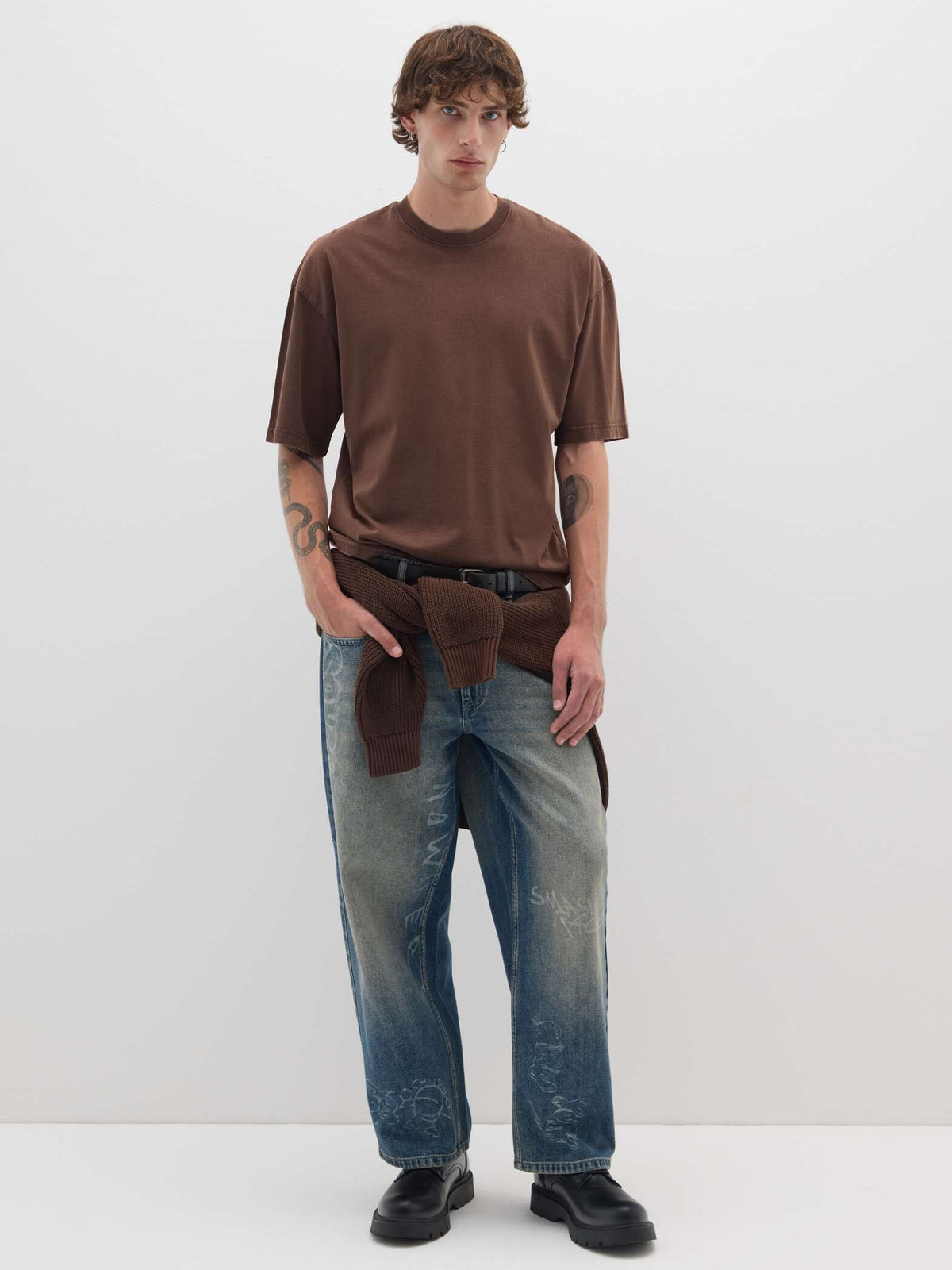 OVS Brown Boxy Fit Pure Cotton T-Shirt