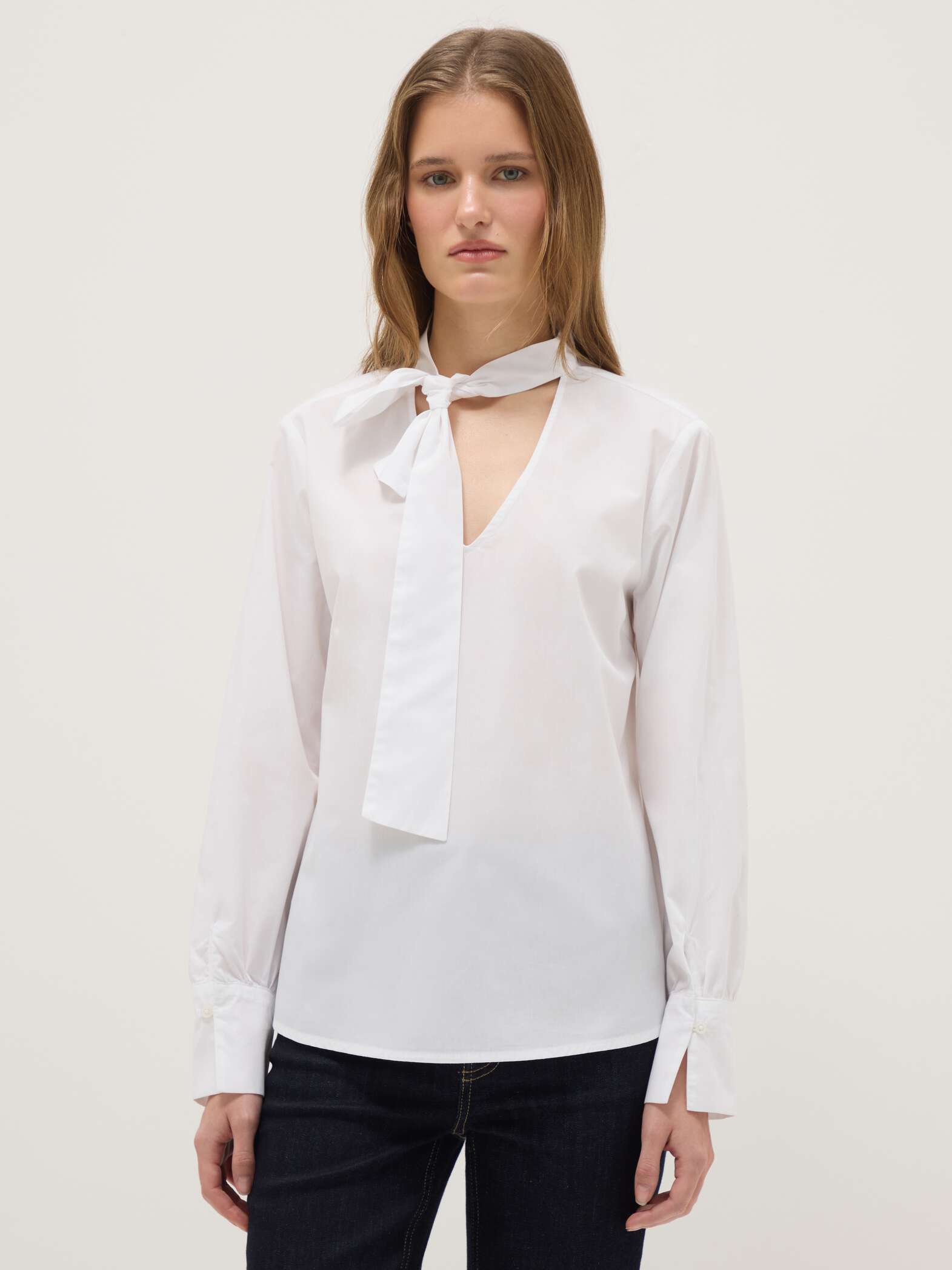 OVS White pure cotton regular fit shirt with ribbon collar