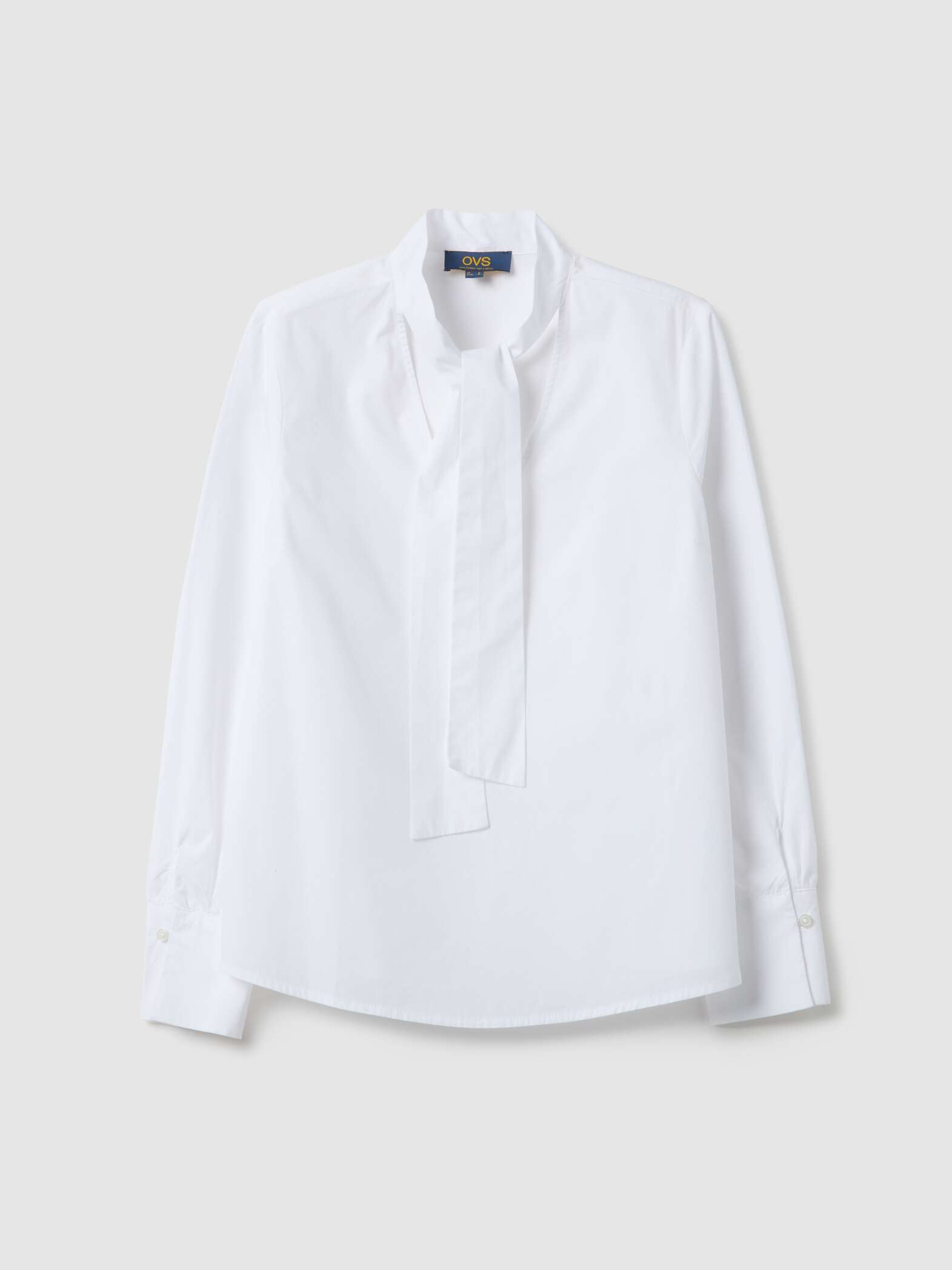 OVS White pure cotton regular fit shirt with ribbon collar