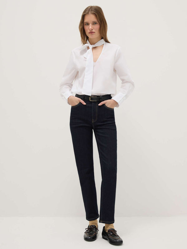 OVS White pure cotton regular fit shirt with ribbon collar