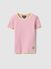 OVS Pink Elastic Cotton Girl'S T-Shirt, Regular Fit, With Patch