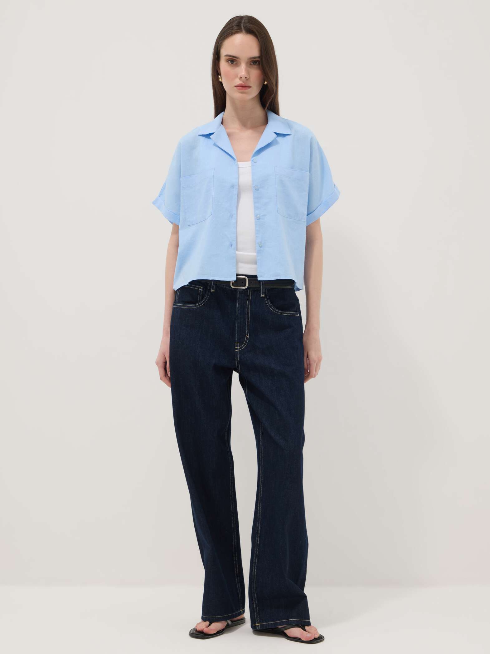 OVS Light Blue Linen And Viscose Blend Shirt, Regular Fit