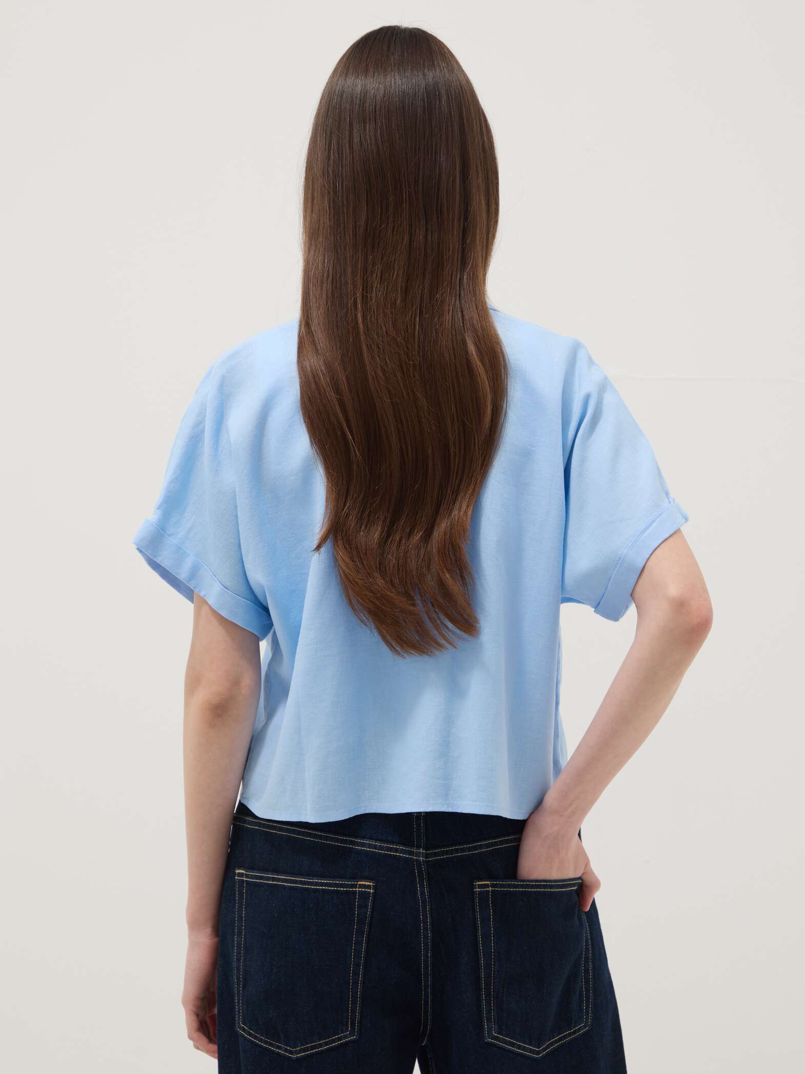 OVS Light Blue Linen And Viscose Blend Shirt, Regular Fit