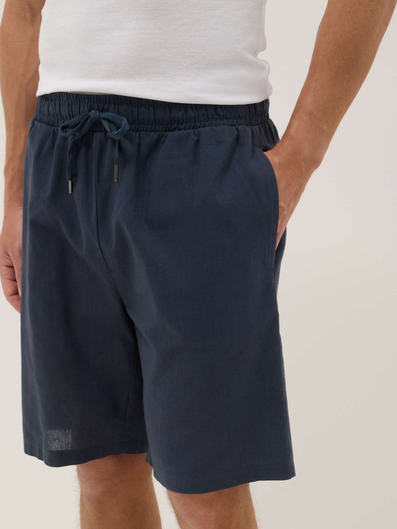 OVS Blue Cotton And Linen Blend Pyjama Shorts, Regular Fit