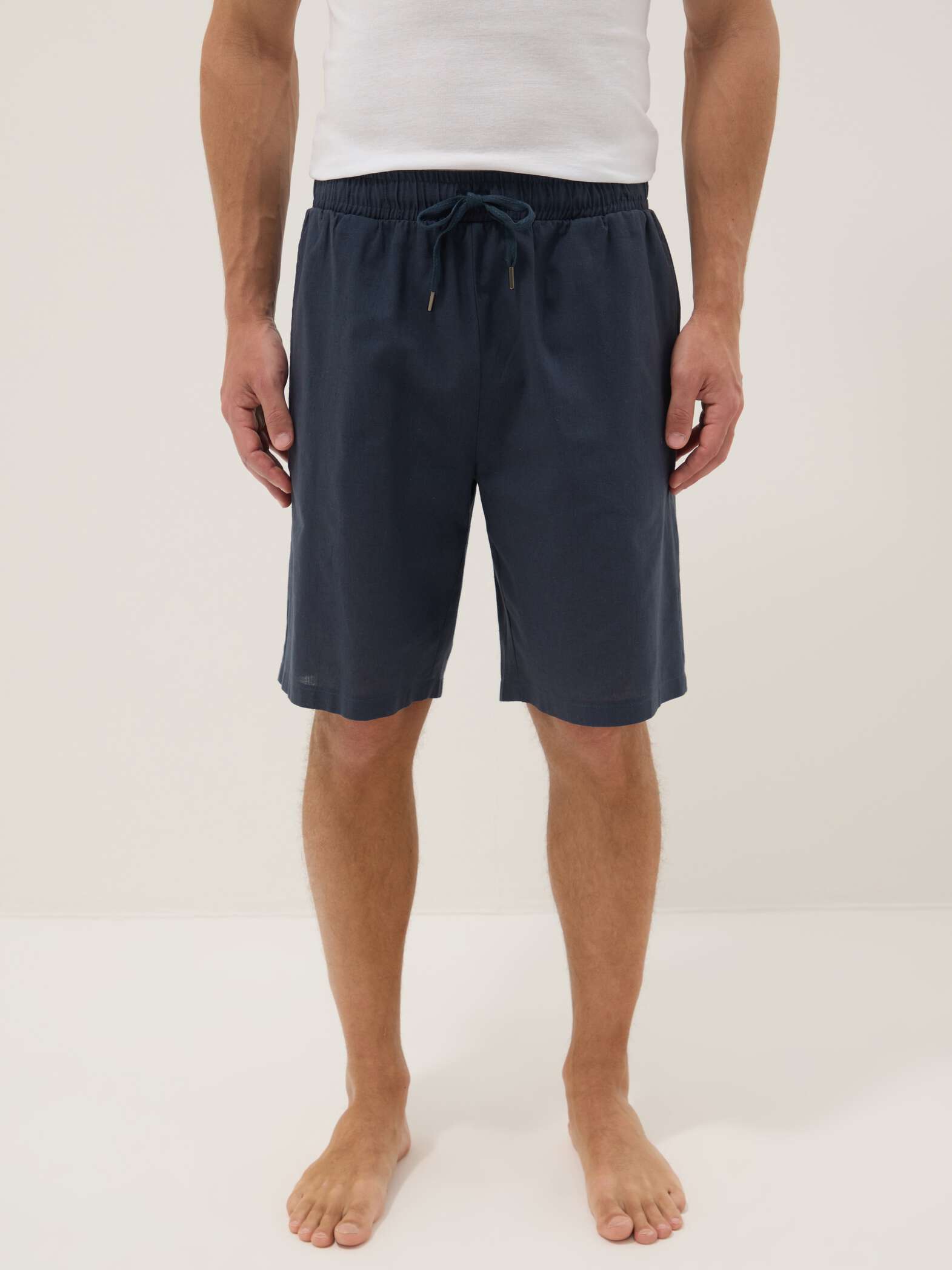 OVS Blue Cotton And Linen Blend Pyjama Shorts, Regular Fit