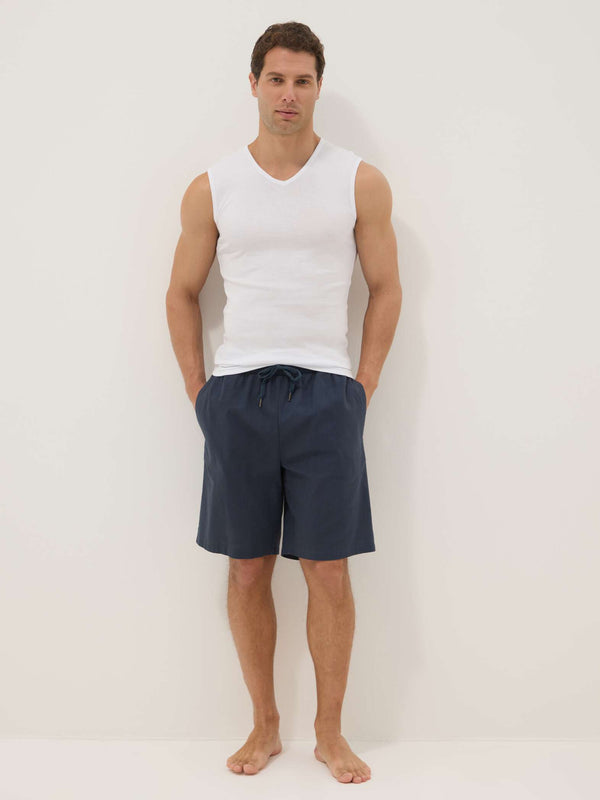 OVS Blue Cotton And Linen Blend Pyjama Shorts, Regular Fit