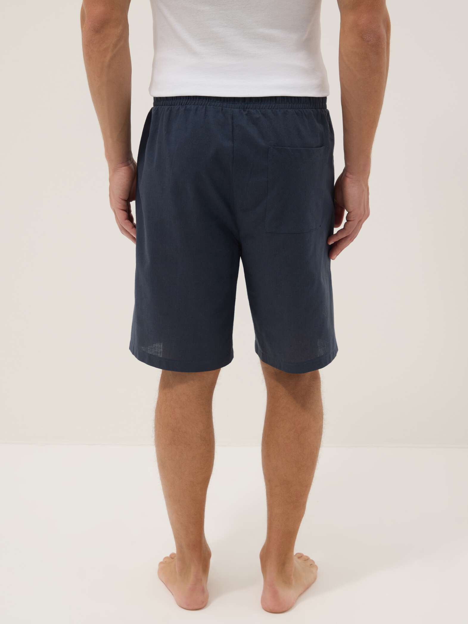 OVS Blue Cotton And Linen Blend Pyjama Shorts, Regular Fit