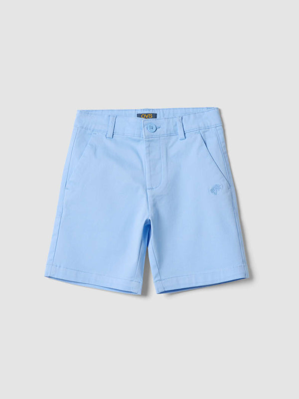 OVS Boys Light Blue Stretch Cotton Chino Bermuda Shorts, Regular Fit