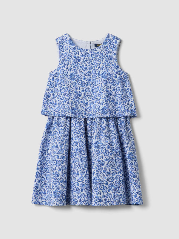 OVS Blue Pure Cotton Mini Dress With Floral Print