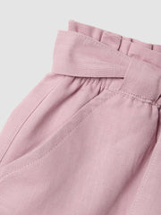 OVS Pink Linen And Cotton Blend Shorts With Belt For Girls, Regular Fit