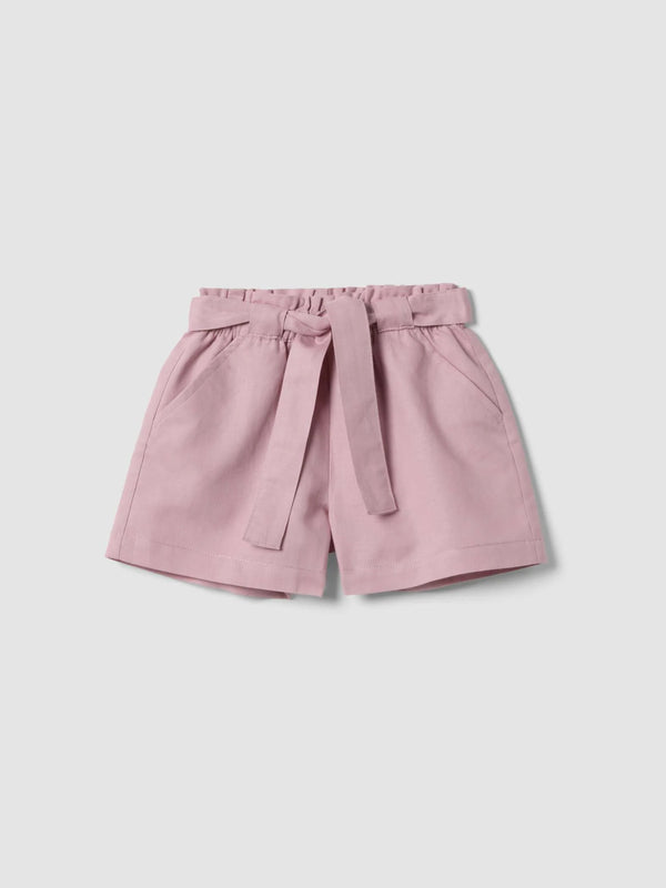 OVS Pink Linen And Cotton Blend Shorts With Belt For Girls, Regular Fit
