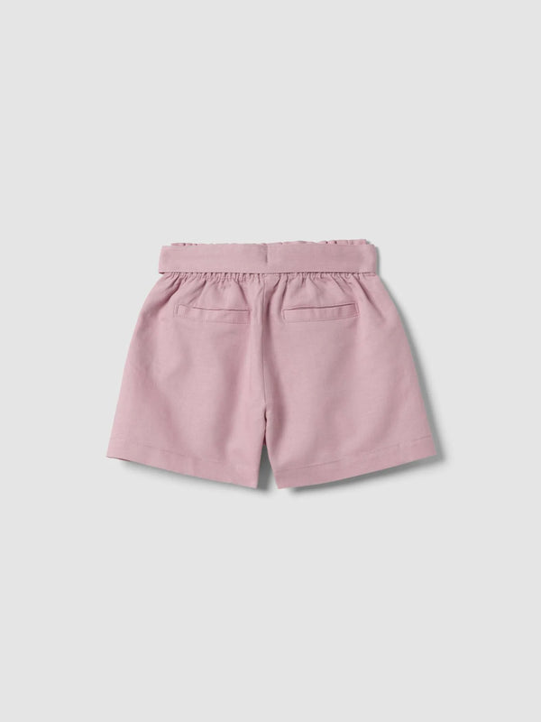 OVS Pink Linen And Cotton Blend Shorts With Belt For Girls, Regular Fit