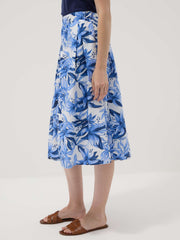 OVS Blue And White Cotton Midi Skirt With Floral Print