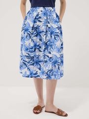 OVS Blue And White Cotton Midi Skirt With Floral Print