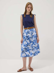 OVS Blue And White Cotton Midi Skirt With Floral Print