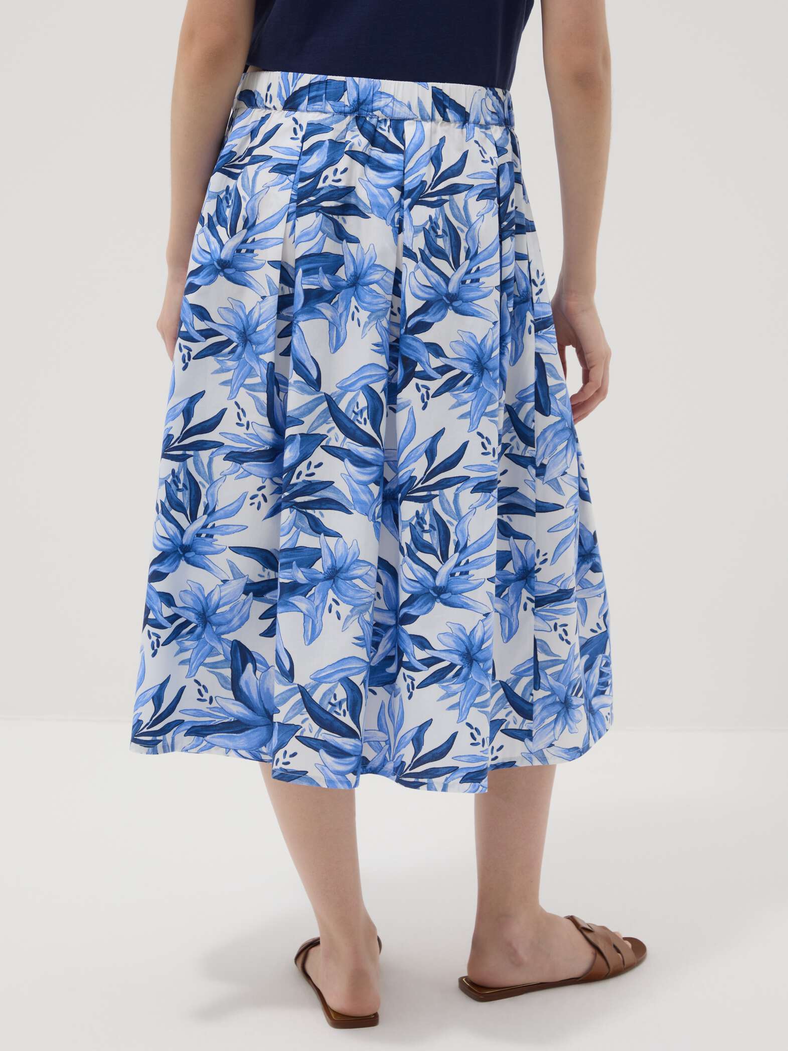 OVS Blue And White Cotton Midi Skirt With Floral Print
