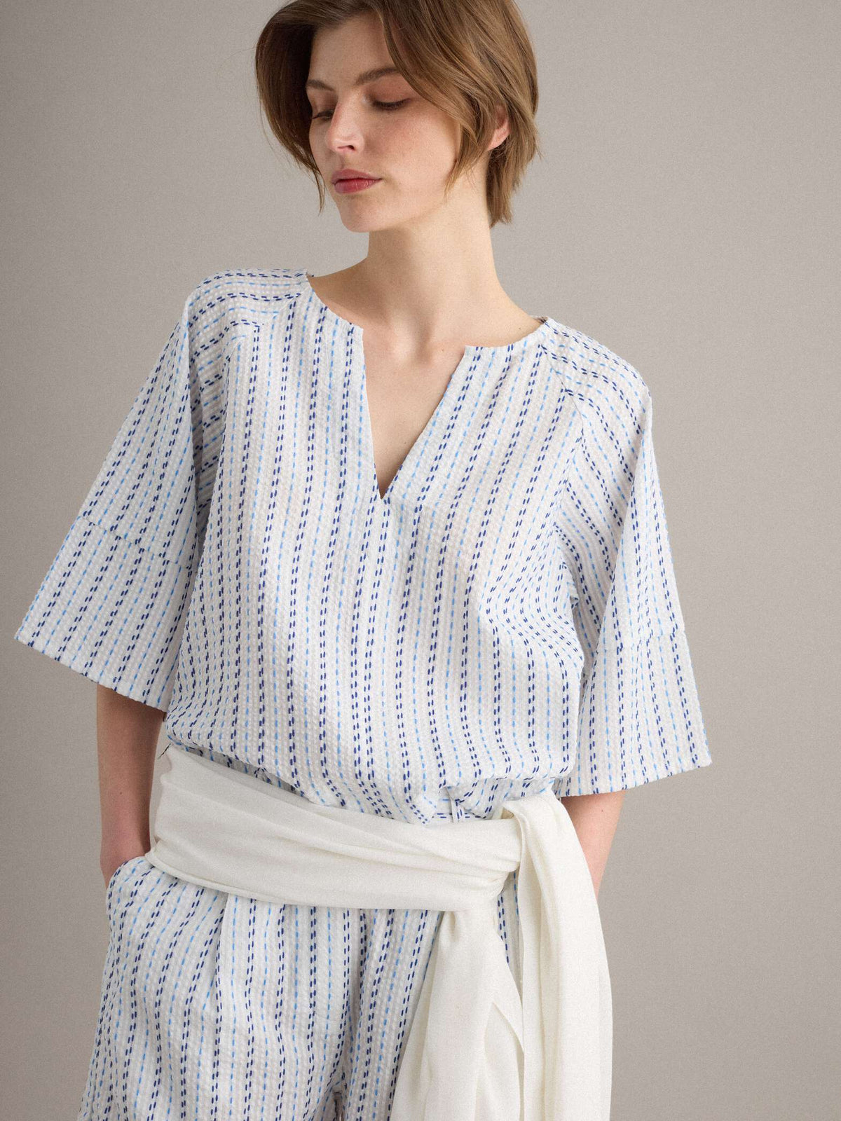 OVS White Pure Cotton Striped Shirt