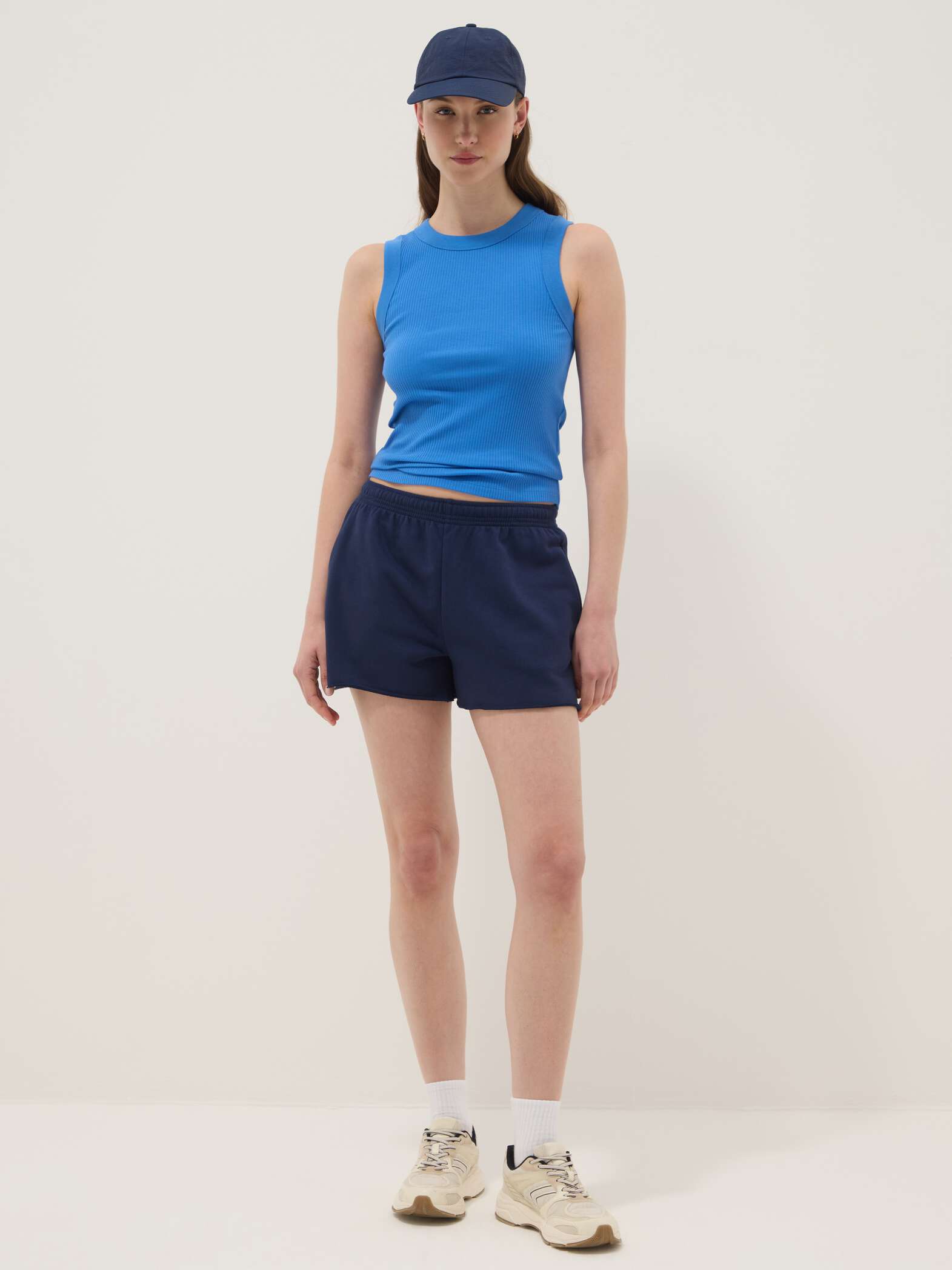OVS Blue Fitted Ribbed Stretch-Cotton Tank Top