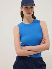 OVS Blue Fitted Ribbed Stretch-Cotton Tank Top