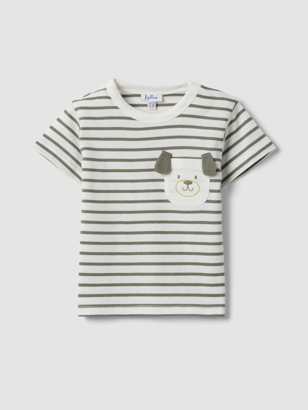 OVS Boys Pure Cotton Multicolour Striped T-Shirt With Dog Pocket