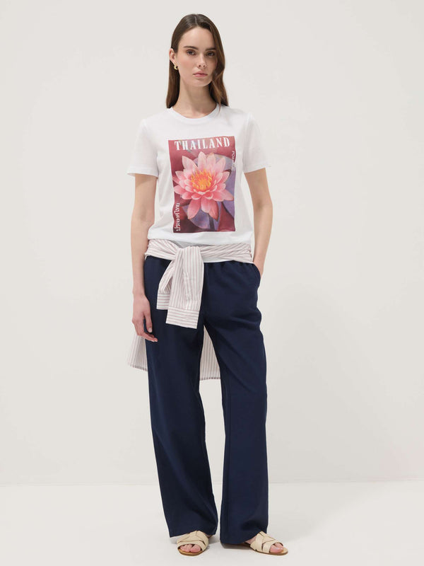 OVS White Pure Cotton T-Shirt With Floral Print