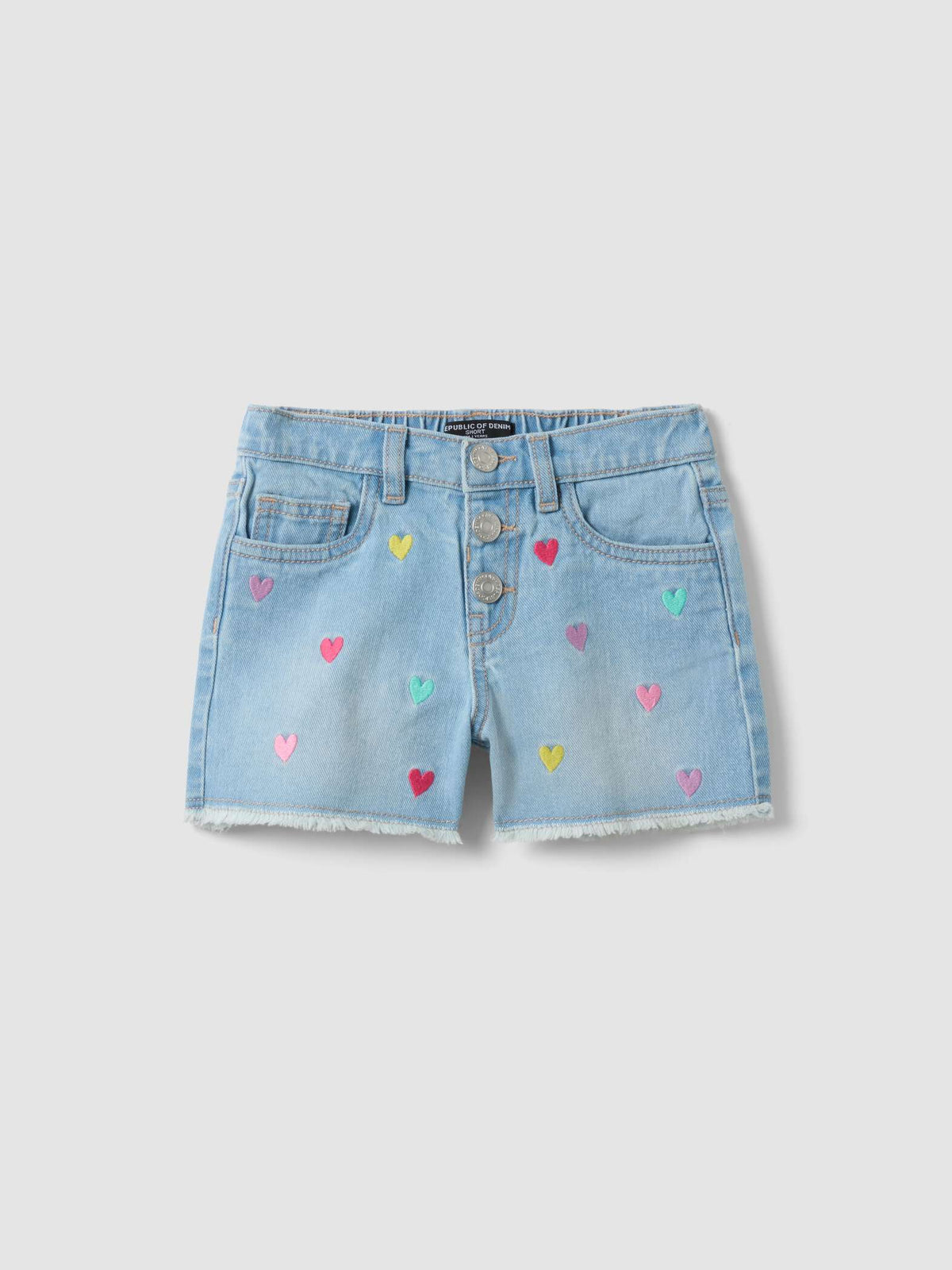 OVS Light Blue Pure Cotton Denim Shorts With Embroidered Hearts For Girls