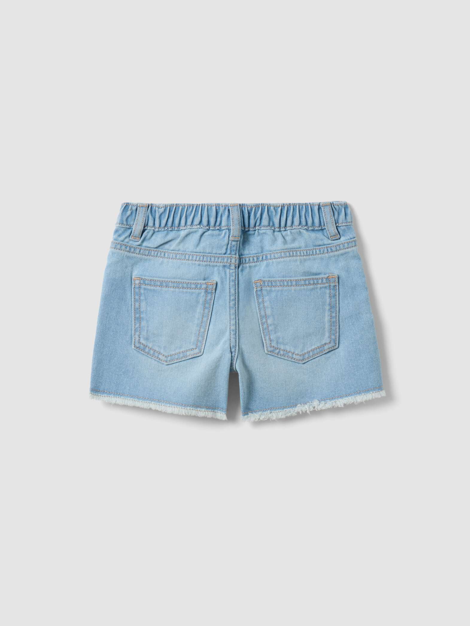 OVS Light Blue Pure Cotton Denim Shorts With Embroidered Hearts For Girls