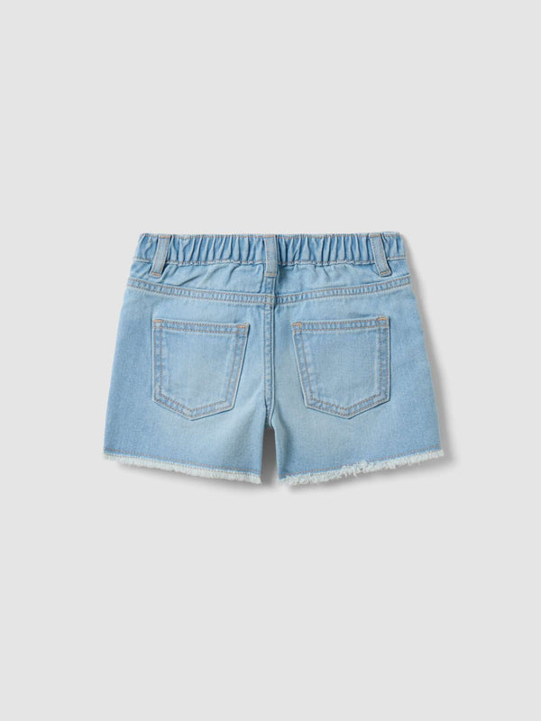 OVS Light Blue Pure Cotton Denim Shorts With Embroidered Hearts For Girls