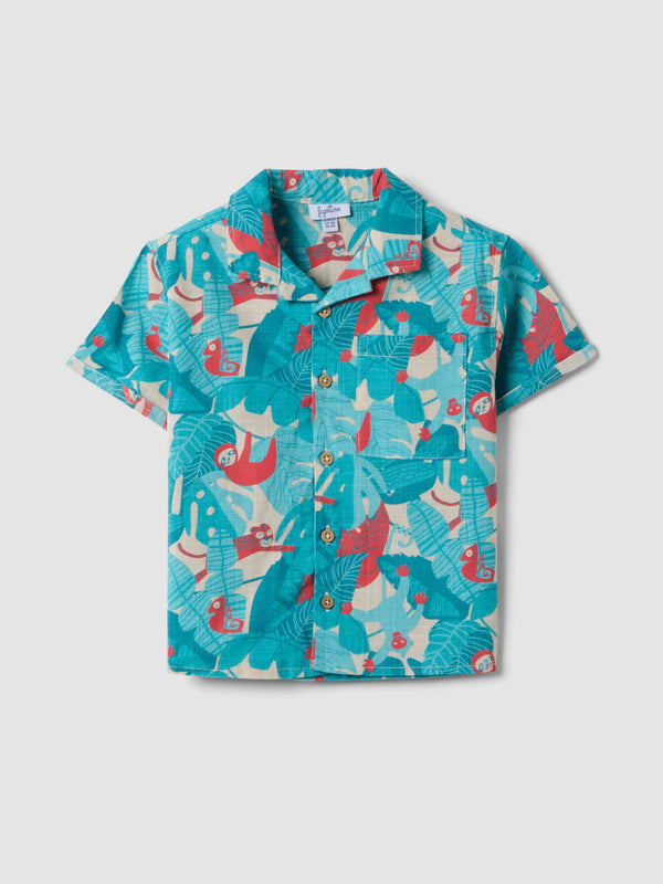 OVS Blue Pure Cotton Shirt With Tropical Print