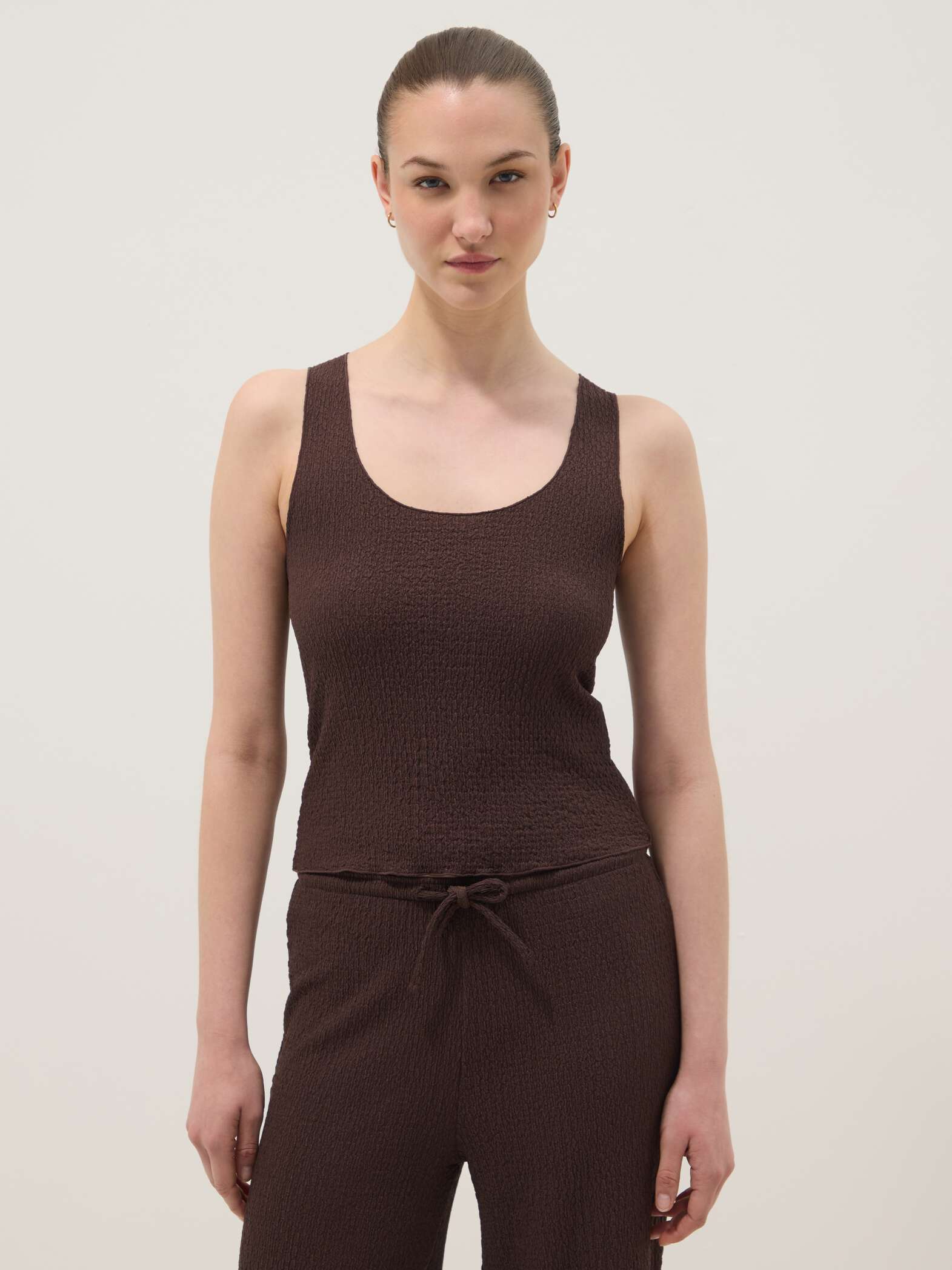 OVS Brown Textured Stretch Vest Top