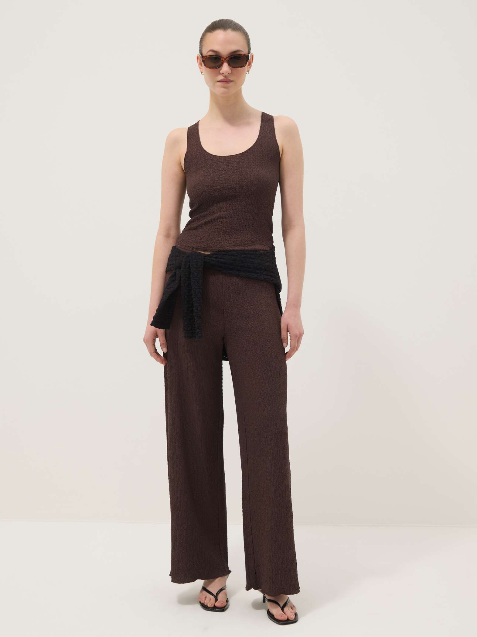 OVS Brown Textured Stretch Vest Top
