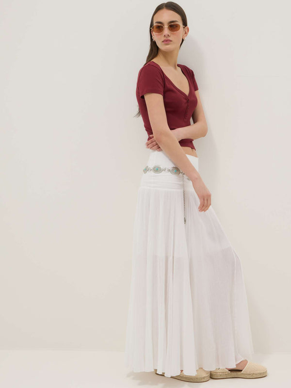 OVS Long White Pure Cotton Skirt With Elasticated Waist And Sheer Detailing