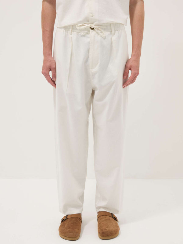 OVS White Linen-Cotton Blend Trousers With Elasticated Waistband