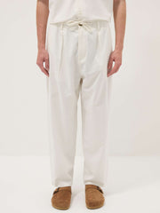 OVS White Linen-Cotton Blend Trousers With Elasticated Waistband